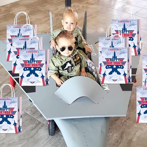Tyndallrays 16 Pieces Fighter Jet Pilot Goodie Bags for Airplane Birthday Party Supplies,Air force Gift Snacks Treat Candy Party Favors Bags with Handles for Kids Adults Plane Theme Party Decorations in Kuwait
