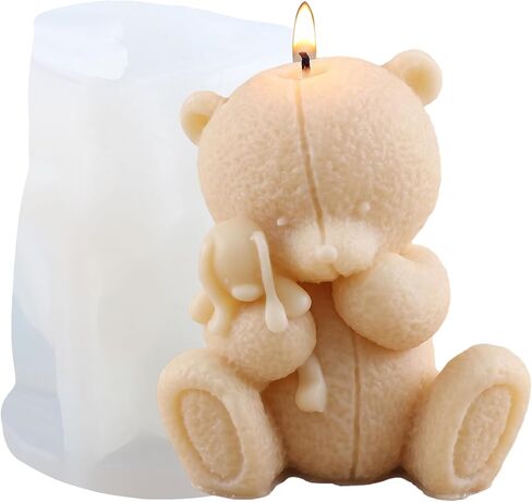 Bear Candle Mold Bear Mold Bear with Love Candle Silicone Molds Bear Resin Casting Mold for Candle Home Decorate Mold Candle Making Mold Aromatherapy Candles Gypsum Clay Craft in Kuwait