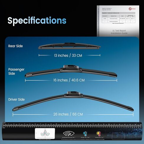 Quiet-drive Wiper Blades for Honda CR-V 2012-2016, OEM Fit, Set of 3, Lab Tested 500K Endurance & -40°C to 80°C; Optimized Pressure, 26"+16"+13" in Saudi Arabia