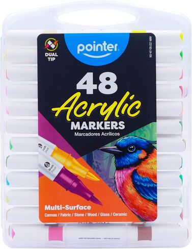 Pointer Acrylic Paint Markers – 24 Dual Tip Markers (48 Colors), Brush & Fine Tip, Multi-Surface Paint Pens for Rock Painting, Canvas, Wood, Glass, Ceramic & Fabric in Saudi Arabia