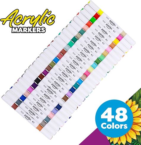 Pointer Acrylic Paint Markers – 24 Dual Tip Markers (48 Colors), Brush & Fine Tip, Multi-Surface Paint Pens for Rock Painting, Canvas, Wood, Glass, Ceramic & Fabric in Saudi Arabia