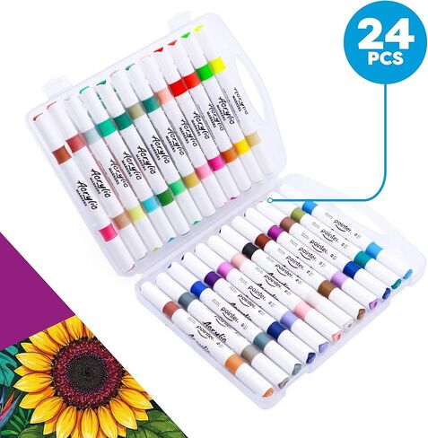 Pointer Acrylic Paint Markers – 24 Dual Tip Markers (48 Colors), Brush & Fine Tip, Multi-Surface Paint Pens for Rock Painting, Canvas, Wood, Glass, Ceramic & Fabric in Saudi Arabia