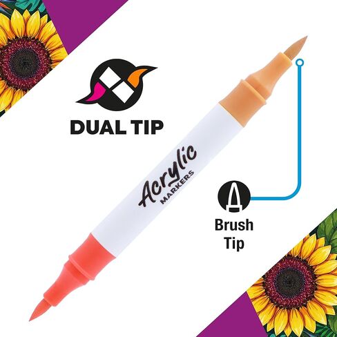 Pointer Acrylic Paint Markers – 24 Dual Tip Markers (48 Colors), Brush & Fine Tip, Multi-Surface Paint Pens for Rock Painting, Canvas, Wood, Glass, Ceramic & Fabric in Saudi Arabia