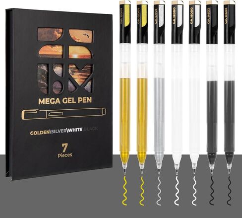 7 Extra-Large Capacity Black Gold Silver White Gel Pens,Fine Point Opaque Archival Gel Ink Pen Writing Set for Art Highlight, Professionals, Artists & Daily Use, Card Making & DIY Projects in Saudi Arabia
