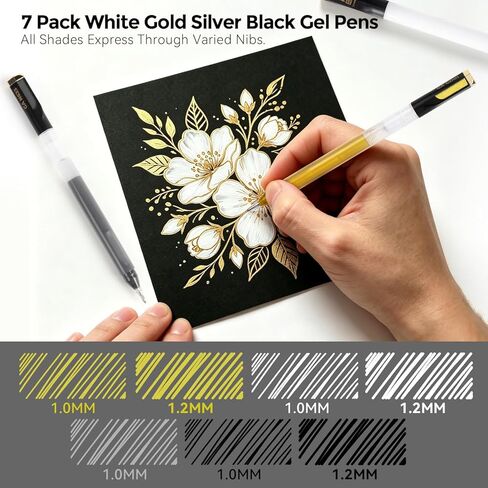 7 Extra-Large Capacity Black Gold Silver White Gel Pens,Fine Point Opaque Archival Gel Ink Pen Writing Set for Art Highlight, Professionals, Artists & Daily Use, Card Making & DIY Projects in Saudi Arabia