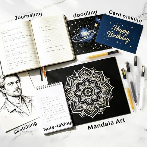 7 Extra-Large Capacity Black Gold Silver White Gel Pens,Fine Point Opaque Archival Gel Ink Pen Writing Set for Art Highlight, Professionals, Artists & Daily Use, Card Making & DIY Projects in Saudi Arabia