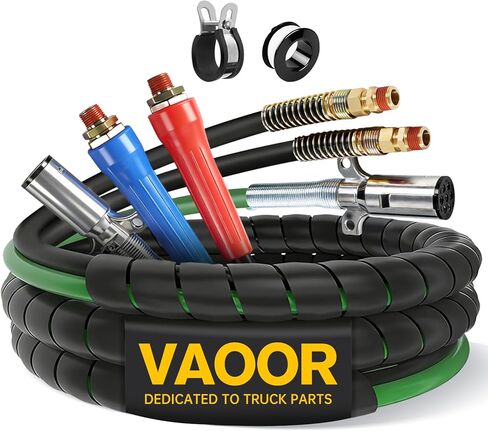 12FT 3-in-1 Semi Truck Air Line, 7-Way Electrical Power Cord Cable Assembly with 1 Stainless Steel Clamp & 1 Roll of Teflon Tape for a leak-proof seal (12FT) in Kuwait