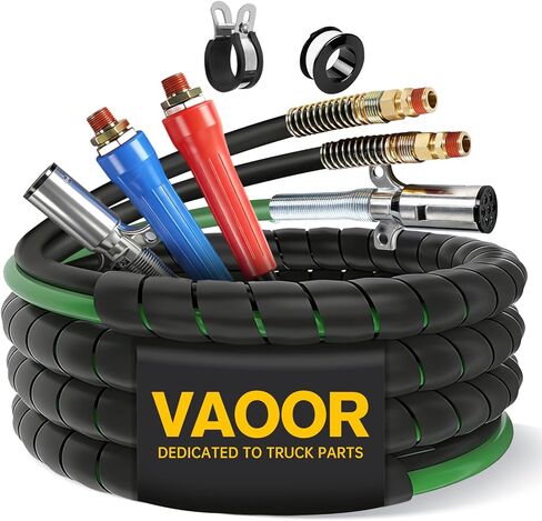 12FT 3-in-1 Semi Truck Air Line, 7-Way Electrical Power Cord Cable Assembly with 1 Stainless Steel Clamp & 1 Roll of Teflon Tape for a leak-proof seal (12FT) in Kuwait