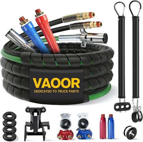 12FT 3-in-1 Semi Truck Air Line, 7-Way Electrical Power Cord Cable Assembly with 1 Stainless Steel Clamp & 1 Roll of Teflon Tape for a leak-proof seal (12FT) in Kuwait