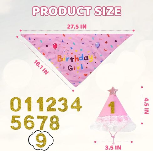 Dog Birthday Party Supplies, Pink Birthday Girl Bandana, Birthday Hat with Star and Numbers, Dog Birthday Decorations for Large Medium Small Dogs Pets in Saudi Arabia