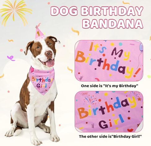 Dog Birthday Party Supplies, Pink Birthday Girl Bandana, Birthday Hat with Star and Numbers, Dog Birthday Decorations for Large Medium Small Dogs Pets in Saudi Arabia