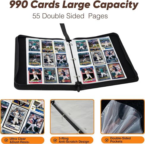 Baseball Card Binder 9-Pocket - Holds 990 Cards, Card Album with 55 Removable Pages, Fits Soft Sleeves, Protects & Organizes Sports TCG Cards, Ideal for Collectors, Game Day, Trading, Display & Gifts in Saudi Arabia