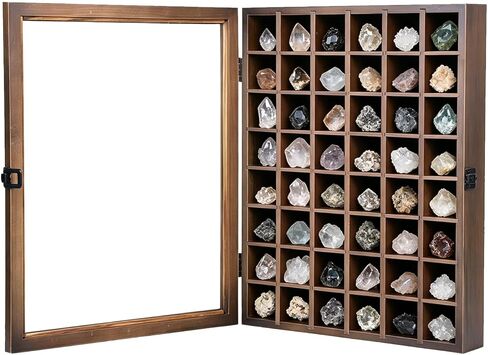 KCRasan Adjustable Rock Display Case - Wooden Crystal Organizer for Stones Storage - Rock Collection Box with Shelves for Agate Opal Crystal Stone Arrowheads Spear Points Rocks Small Black in Saudi Arabia
