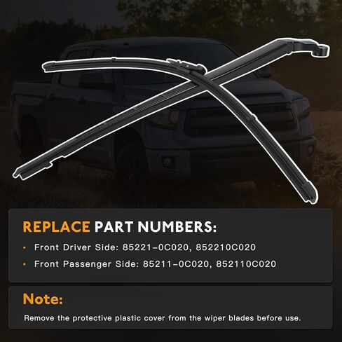 طقم ذراع ممسحة الزجاج الأمامي مع شفرات ممسحة وأداة سحب الذراع، مناسب لسيارة Toyota Sequoia 2008-2019، Tundra 2007-2019 - استبدل 85221-0c020 85211-0c020 (أمامي يسار ويمين) in Kuwait