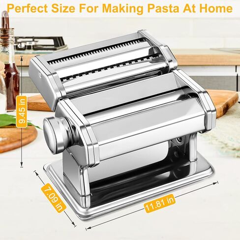 Sailnovo Pasta Maker Machine, 180 Roller Pasta Maker, 9 Adjustable Thickness Settings 2-in-1 Noodles Maker with Rollers and Cutter, Perfect for Spaghetti, Fettuccini, Lasagna or Dumpling Skin Silver in Saudi Arabia