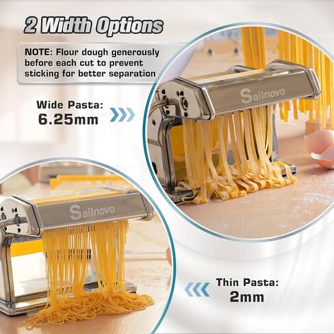 Sailnovo Pasta Maker Machine, 180 Roller Pasta Maker, 9 Adjustable Thickness Settings 2-in-1 Noodles Maker with Rollers and Cutter, Perfect for Spaghetti, Fettuccini, Lasagna or Dumpling Skin Silver in Saudi Arabia