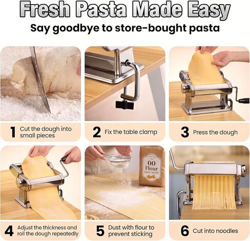 Sailnovo Pasta Maker Machine, 180 Roller Pasta Maker, 9 Adjustable Thickness Settings 2-in-1 Noodles Maker with Rollers and Cutter, Perfect for Spaghetti, Fettuccini, Lasagna or Dumpling Skin Silver in Saudi Arabia