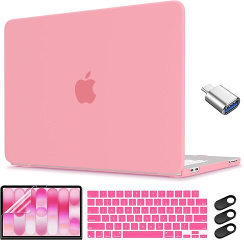 حافظة CISSOOK لجهاز MacBook Neo 13 بوصة 2026، حافظة صلبة رفيعة للغاية مع غطاء لوحة المفاتيح ومحول USB لجهاز MacBook Neo 13 A3404 A18 Pro Chip، وردي وردي لامع in Kuwait