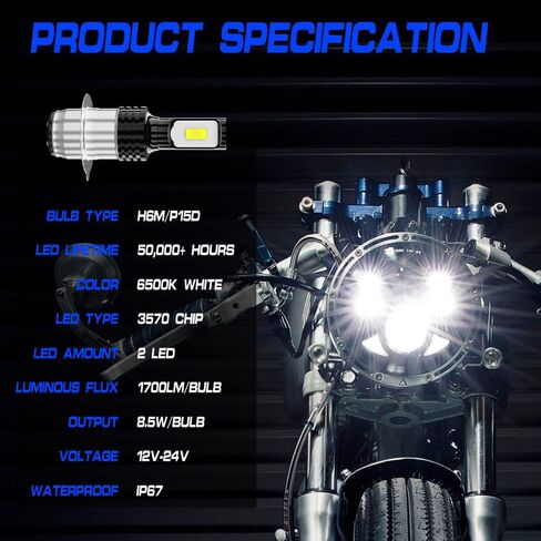 Compatible For Honda TRX 450R 2005-2006-2007-2008-2009 Bulbs, P15D H6 H6M Fog Light Bulbs, 12000 Lumens 6000K White 55W H6M Light Bulbs, Plug and Play, 2-Pack in Saudi Arabia