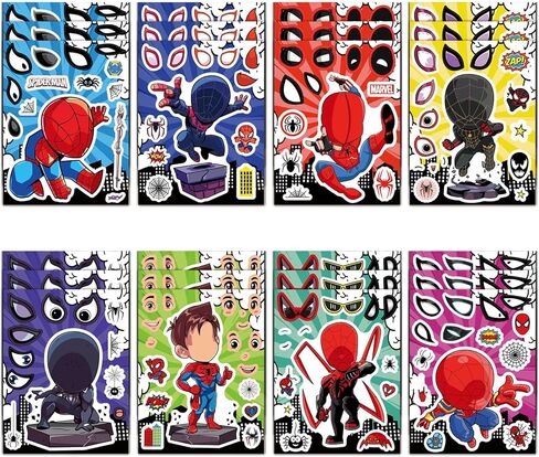 Spider Stickers, 24 Sheets Make Your Own Cartoon Stickers, 8 Designed Characters Sticker, Cute Cartoon Themed DIY Art Craft Party Supplies in Saudi Arabia