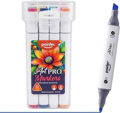 Pointer Art Pro Alcohol-Based Markers with A Fine and Chisel Tips, Comes with Colorless Blender And Sturdy Plastic Case Ideal for Drawing Sketching, Graphic Design & Creative Work - 12 Vibrant Colors in Saudi Arabia