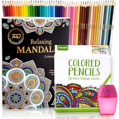 The Mega Deals Colored Pencils for Adults, 50 Coloring Pencils for Adult Coloring Books, Smooth & Vibrant Color Pencil Set with Mandala Coloring Book & Sharpener, Art Supplies for Adults & Teens in Kuwait