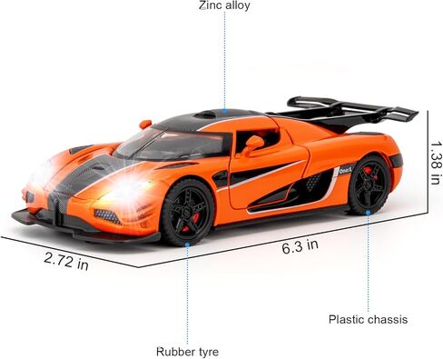 1:32 Scale Car Model Compatible for Collectible ONE1 Toy Vehicle, Zinc Alloy Pull Back Toy Car with Sound and Light for Kids Adults, Birthday Gift Orange in Saudi Arabia