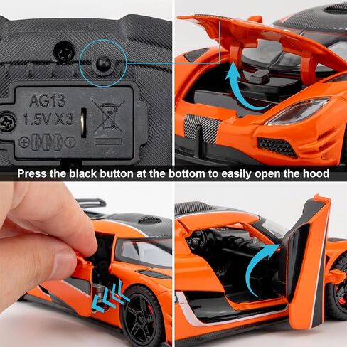 1:32 Scale Car Model Compatible for Collectible ONE1 Toy Vehicle, Zinc Alloy Pull Back Toy Car with Sound and Light for Kids Adults, Birthday Gift Orange in Saudi Arabia