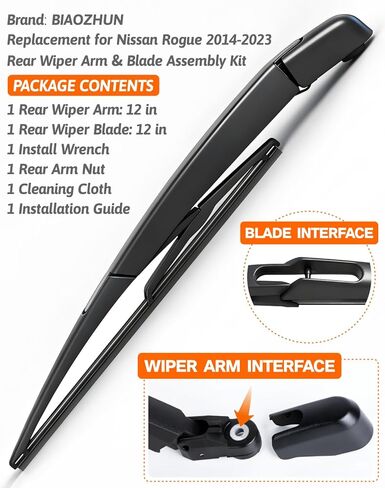 Rear Wiper Arm Blade Assembly, Replacement for Nissan Rogue Select, Sport 2014–2023 SUV | Back Windshield Wiper Blade Arm Set, With Rear Window Wiper Arm Nut Cap Cover Accessories in Saudi Arabia