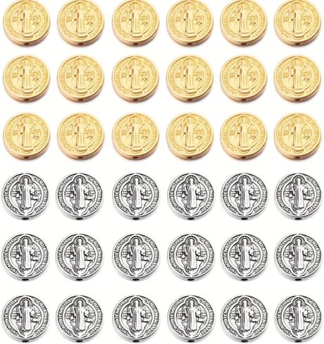 120PCS Saint Benedict Alloy Beads, 0.37inch Silver & Gold Double-Sided Round Religious Spacer Beads, Catholic Jesus Cross Loose Beads for DIY Jewelry Rosary Bracelet Necklace & Crafts Making Supplies in Saudi Arabia