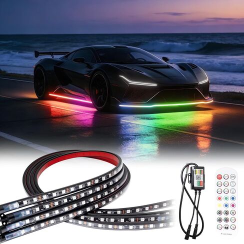 Underglow Light Strip RGB - 4PCS Car Neon Lights Kit with 252 LEDs, Dream Color Chasing Strip Lights，Music Sync, Waterproof PVC Underbody Light Strips with APP，Remote Control for Cars Trucks SUVs in Saudi Arabia