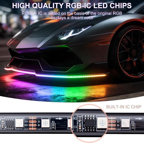 شريط إضاءة Underglow RGB - مجموعة مصابيح نيون للسيارة مكونة من 4 قطع مع 252 مصباح LED، وأضواء شريطية لمطاردة لون الأحلام، ومزامنة الموسيقى، وشرائط إضاءة أسفل الجسم من مادة PVC مقاومة للماء مع تطبيق، وجهاز تحكم عن بعد للسيارات والشاحنات وسيارات الدفع الربا in Kuwait