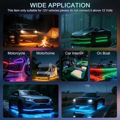 شريط إضاءة Underglow RGB - مجموعة مصابيح نيون للسيارة مكونة من 4 قطع مع 252 مصباح LED، وأضواء شريطية لمطاردة لون الأحلام، ومزامنة الموسيقى، وشرائط إضاءة أسفل الجسم من مادة PVC مقاومة للماء مع تطبيق، وجهاز تحكم عن بعد للسيارات والشاحنات وسيارات الدفع الربا in Kuwait