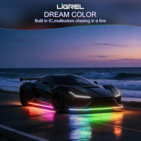 شريط إضاءة Underglow RGB - مجموعة مصابيح نيون للسيارة مكونة من 4 قطع مع 252 مصباح LED، وأضواء شريطية لمطاردة لون الأحلام، ومزامنة الموسيقى، وشرائط إضاءة أسفل الجسم من مادة PVC مقاومة للماء مع تطبيق، وجهاز تحكم عن بعد للسيارات والشاحنات وسيارات الدفع الربا in Kuwait