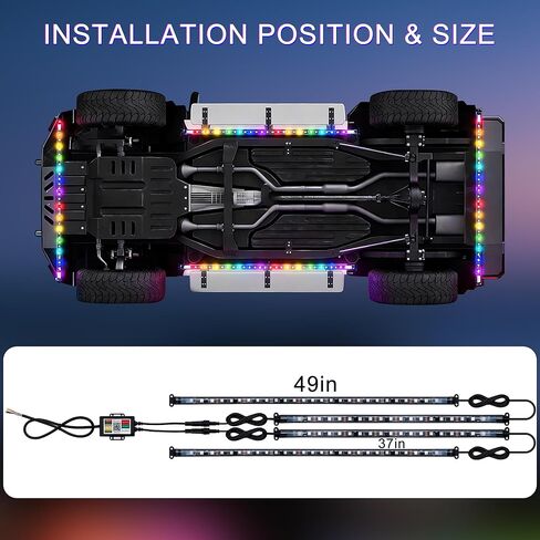 شريط إضاءة Underglow RGB - مجموعة مصابيح نيون للسيارة مكونة من 4 قطع مع 252 مصباح LED، وأضواء شريطية لمطاردة لون الأحلام، ومزامنة الموسيقى، وشرائط إضاءة أسفل الجسم من مادة PVC مقاومة للماء مع تطبيق، وجهاز تحكم عن بعد للسيارات والشاحنات وسيارات الدفع الربا in Kuwait