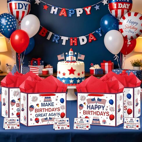 Make Birthdays Great Again Funny Gift Bag, Large Patriotic Party Favor Bag with Greeting Card, Blue and Red Republican Birthday Decorations for Dad, Grandpa, Husband, Conservative Men Gag Gift in Saudi Arabia