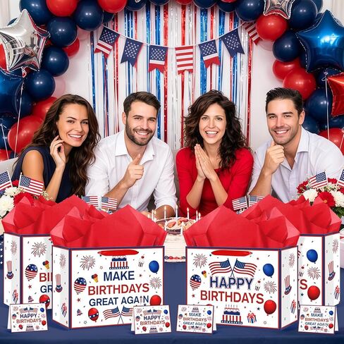 Make Birthdays Great Again Funny Gift Bag, Large Patriotic Party Favor Bag with Greeting Card, Blue and Red Republican Birthday Decorations for Dad, Grandpa, Husband, Conservative Men Gag Gift in Saudi Arabia