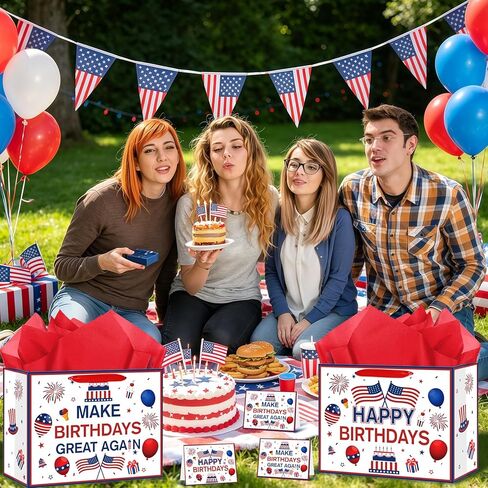Make Birthdays Great Again Funny Gift Bag, Large Patriotic Party Favor Bag with Greeting Card, Blue and Red Republican Birthday Decorations for Dad, Grandpa, Husband, Conservative Men Gag Gift in Saudi Arabia