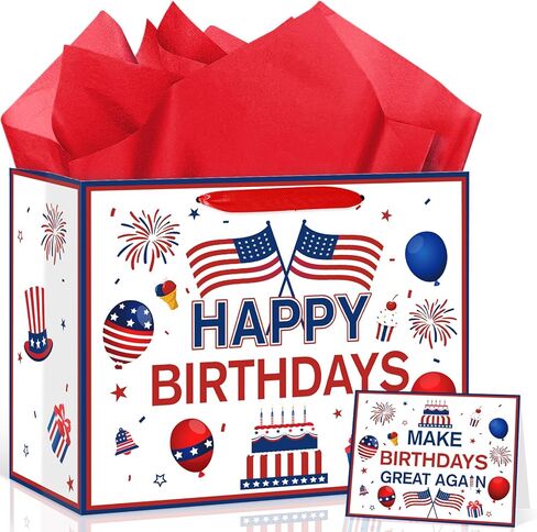 Make Birthdays Great Again Funny Gift Bag, Large Patriotic Party Favor Bag with Greeting Card, Blue and Red Republican Birthday Decorations for Dad, Grandpa, Husband, Conservative Men Gag Gift in Saudi Arabia