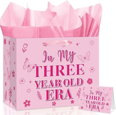 Woosytoo Pink 2nd Birthday Gift Bags for Baby Girls - In My Two Year Old Era Gift Bag with Card and Tissue Paper Happy 2nd Birthday Wrapping Paper Bag for Kid Two Year Old Party Supplies in Kuwait