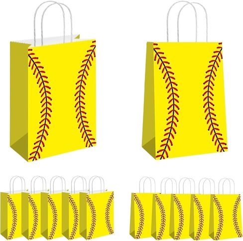 Rarapop 12 Pack Softball Gift Bags with Handle, Paper Snack Treat Goodie Bag for Softball Theme Party Favor Decorations Sports Birthday Celebration Supplies in Saudi Arabia
