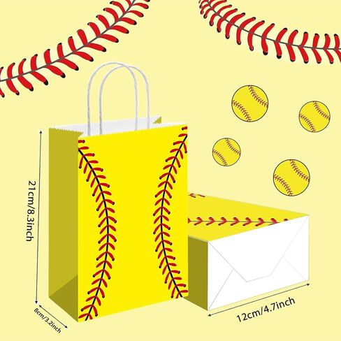 Rarapop 12 Pack Softball Gift Bags with Handle, Paper Snack Treat Goodie Bag for Softball Theme Party Favor Decorations Sports Birthday Celebration Supplies in Saudi Arabia