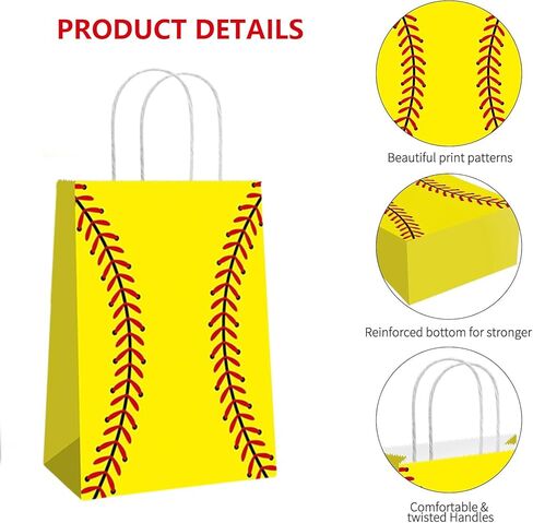 Rarapop 12 Pack Softball Gift Bags with Handle, Paper Snack Treat Goodie Bag for Softball Theme Party Favor Decorations Sports Birthday Celebration Supplies in Saudi Arabia