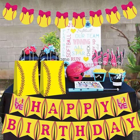 Rarapop 12 Pack Softball Gift Bags with Handle, Paper Snack Treat Goodie Bag for Softball Theme Party Favor Decorations Sports Birthday Celebration Supplies in Saudi Arabia