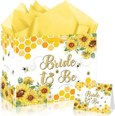 Large Bee Gift Bag with Tissue Paper and Greeting Card Cartoon Bee Birthday Baby Shower Party Treat Candy Bags with Handle Bumble Bees Gift Wrapping Paper Bags for Girls Boys Themed Party Supplies in Kuwait