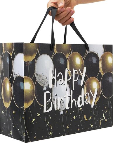 wishinside 13'' Large Balloons Birthday Gift Bag Set with Handles, Greeting Card, Black Tissue Papers and Stickers for Men Boys Kids for Men's Birthday Party, Kids' Parties, Baby Boy, 1 Pcs in Kuwait