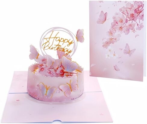3D Pop Up Birthday Card for Women, Mom, Wife, Daughter, Sister, Friends, Handmade Pink Sweet Butterfly Cherry Blossom Cake Greeting Card, Happy Birthday Card for Her with Envelope in Saudi Arabia