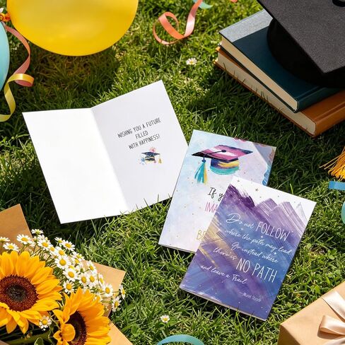 24 Pack Watercolor Graduation Dreams Inspire Cards with Envelopes and Stickers, 4 x 6 Inch Graduation Congratulations Cards Bulk, Heartfelt Graduations Card for Woman Man Graduates, 6 Assorted Designs in Saudi Arabia