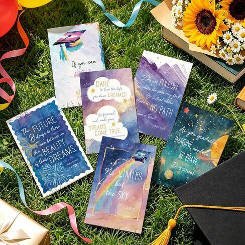 24 Pack Watercolor Graduation Dreams Inspire Cards with Envelopes and Stickers, 4 x 6 Inch Graduation Congratulations Cards Bulk, Heartfelt Graduations Card for Woman Man Graduates, 6 Assorted Designs in Saudi Arabia