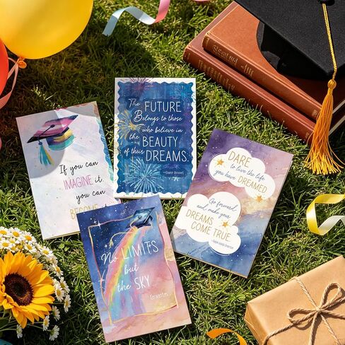 24 Pack Watercolor Graduation Dreams Inspire Cards with Envelopes and Stickers, 4 x 6 Inch Graduation Congratulations Cards Bulk, Heartfelt Graduations Card for Woman Man Graduates, 6 Assorted Designs in Saudi Arabia